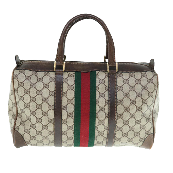 GUCCI GG Supreme Web Sherry Line Hand Bag PVC Leather Beige Red Green Auth 62953 - Picture 2 of 16